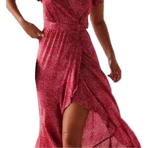 Red Ruffle Midi Wrap Dress XL Flutter Sleeve Slit Cover Up Resort Festival Boho